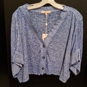 Chelsea & Violet Blue Flutter Sleeve Button Down Top